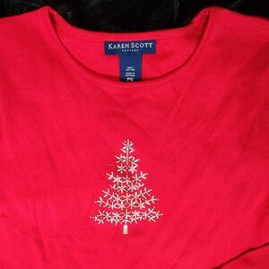 NEW Karen Scott Long Sleeve T-Shirt With Silver Christmas Tree Women's PS